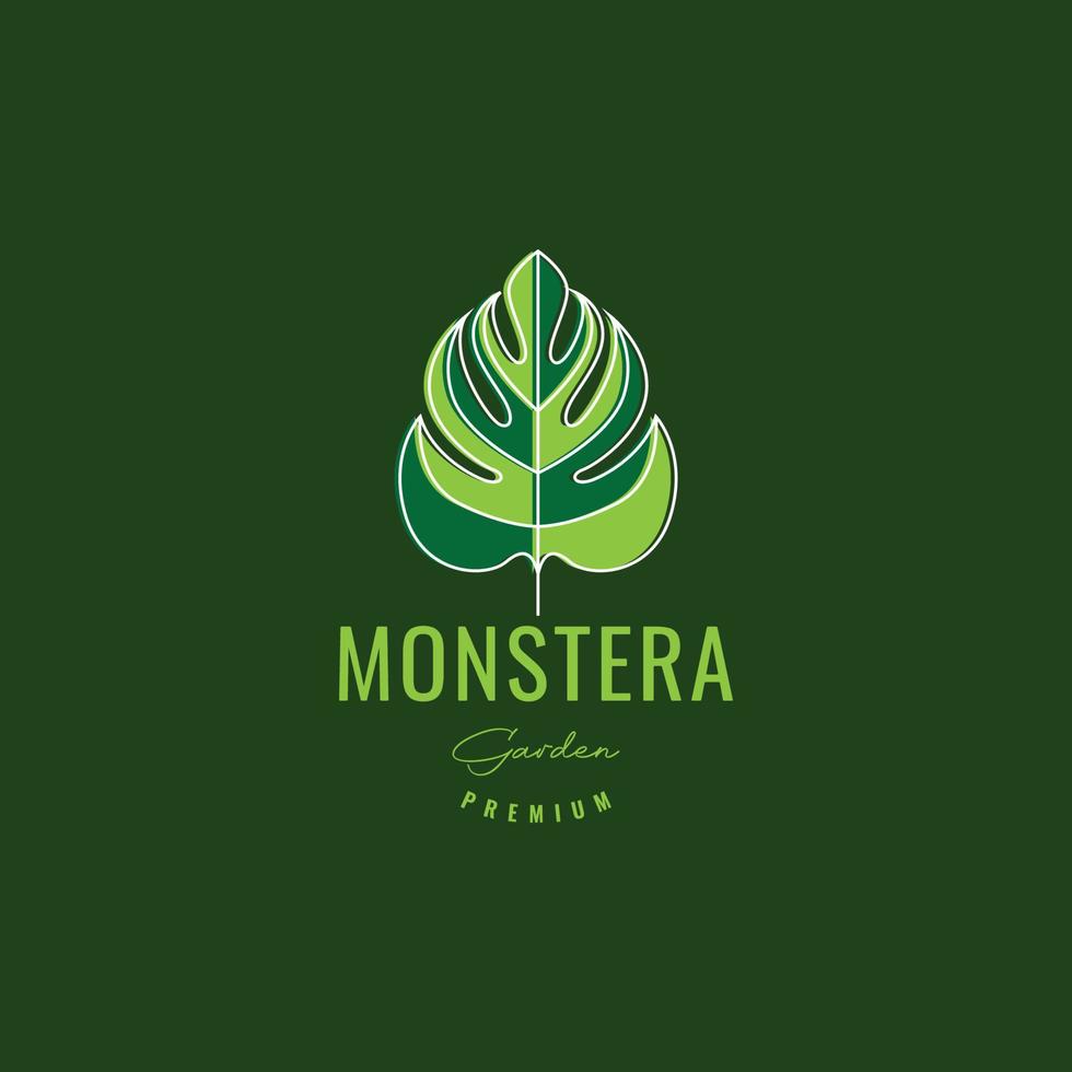 hoja hojas planta monstera verde abstracto líneas arte moderno logotipo diseño vector icono ilustración plantilla