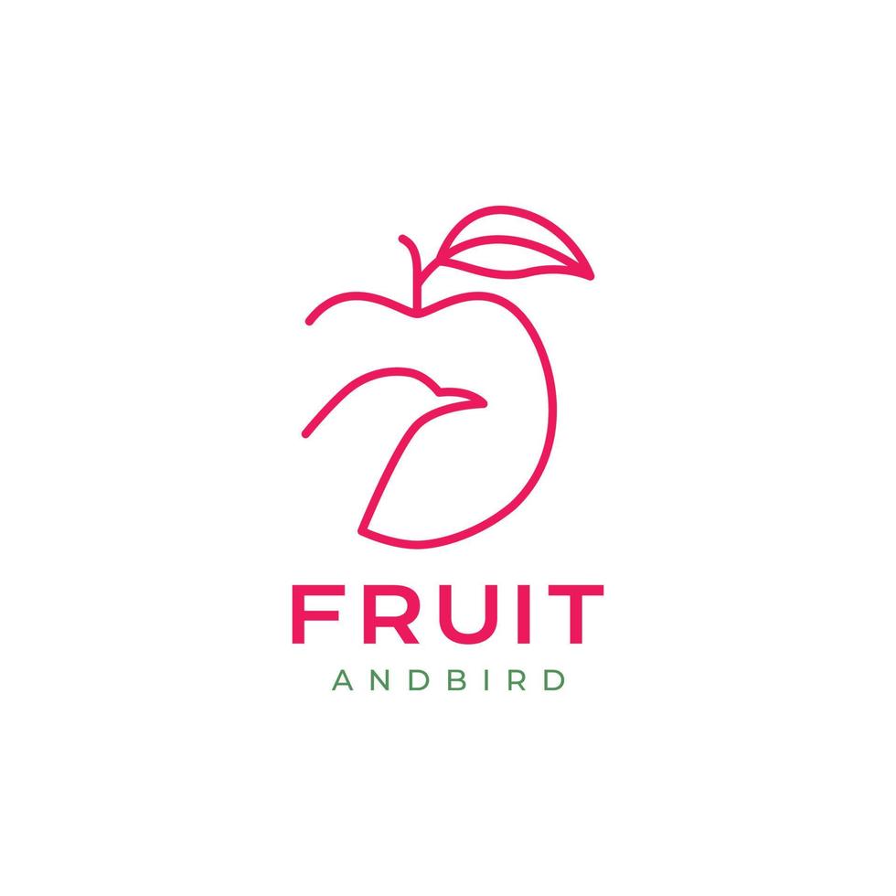 apple fruit with bird head lines minimal logo design vector icon illustration template