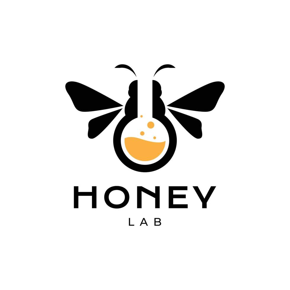 science laboratory glass honey bee flying logo design vector icon illustration template