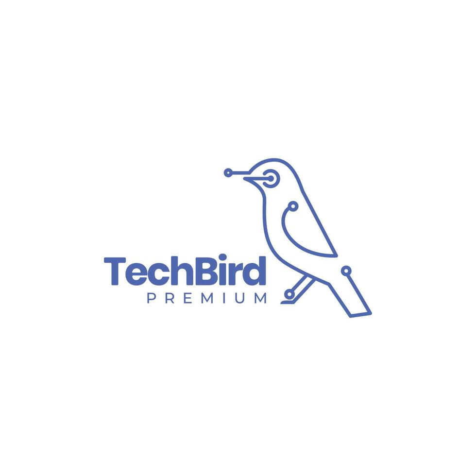 little bird singer technology connect lines minimal logo design vector icon illustration template