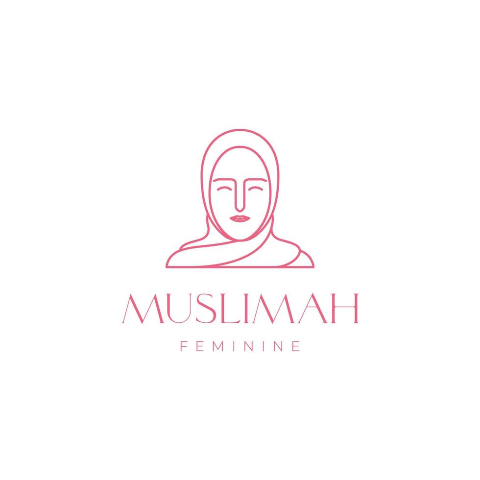 beautiful face female feminine hijab muslim attitude smile line minimal logo design vector icon illustration template