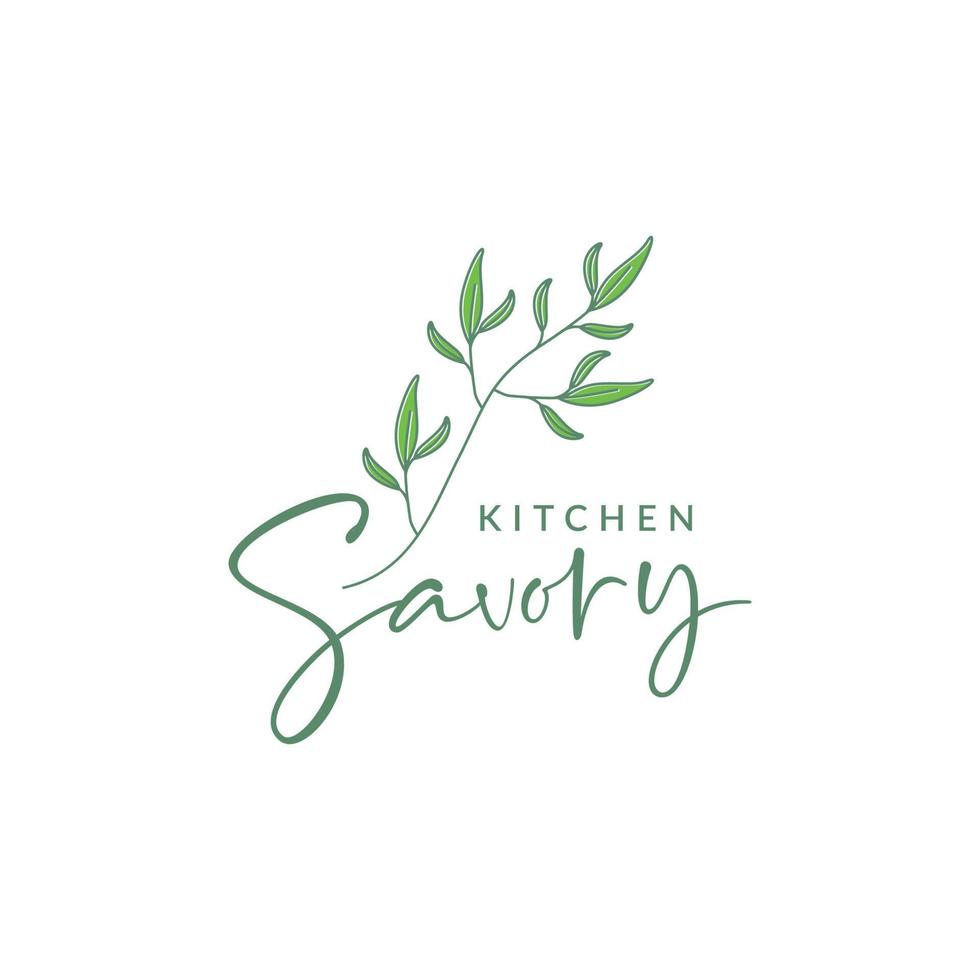 plant leaves savory herb food spice kitchen cooking logo design vector icon illustration template