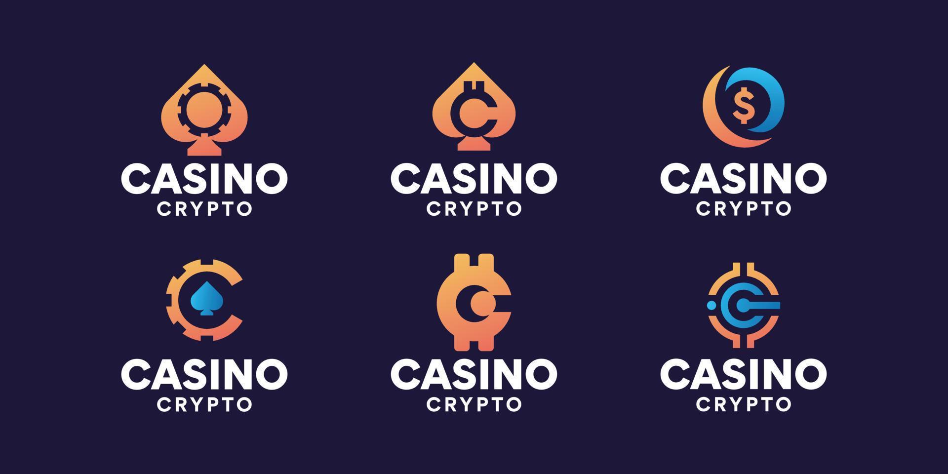 conjunto de logotipo de criptomoneda de casino. icono del logotipo de la moneda de fichas de casino. colección de logotipos de póquer y criptografía. vector