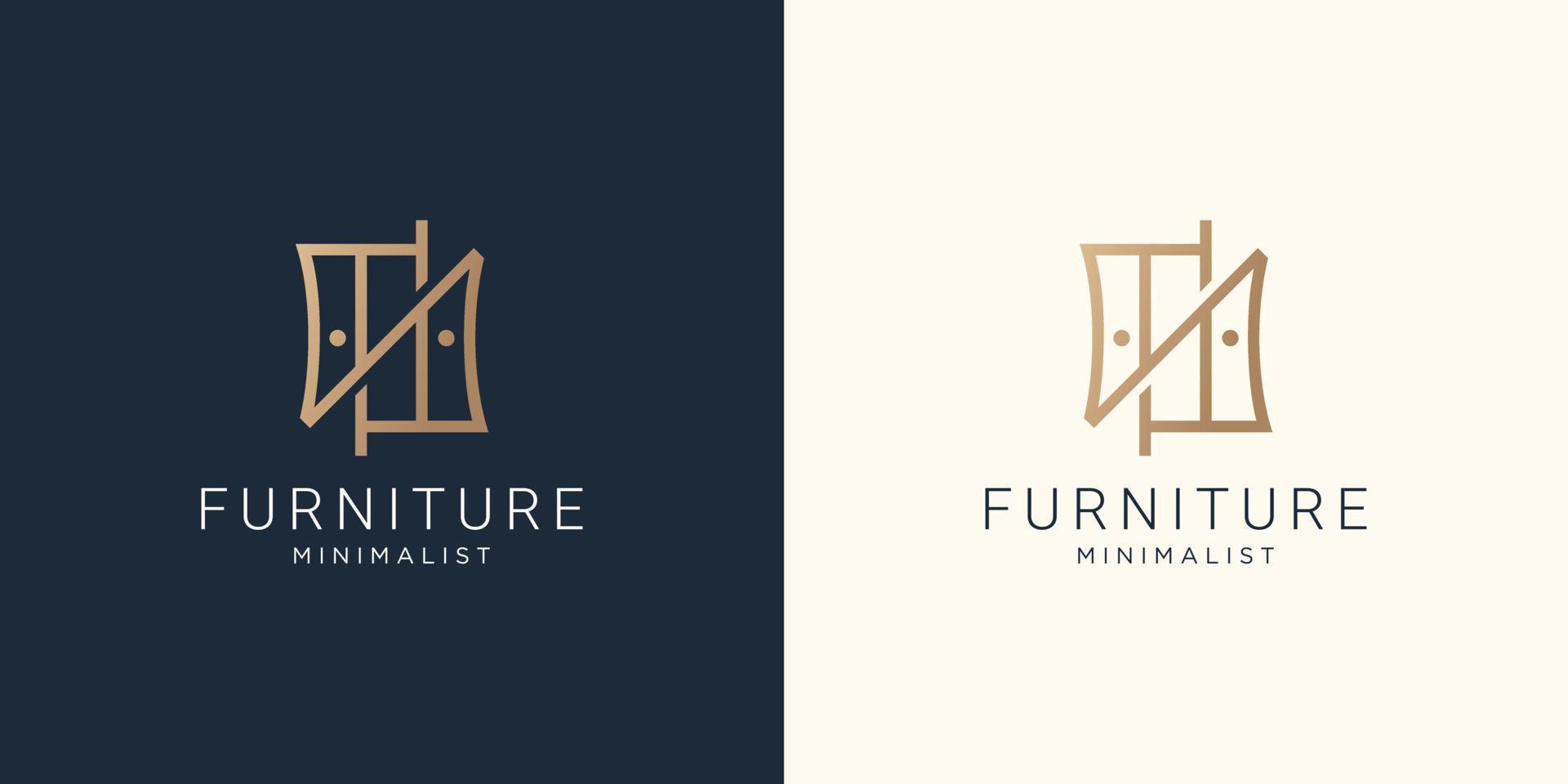 logotipo abstracto de muebles con un diseño de estilo de línea geométrica creativa para la inspiración de la tienda de muebles. vector