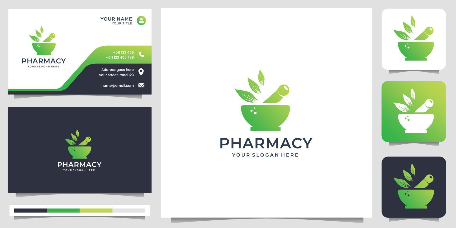 plantilla de diseño de logotipo de concepto de farmacia creativa con tarjeta de visita. vector