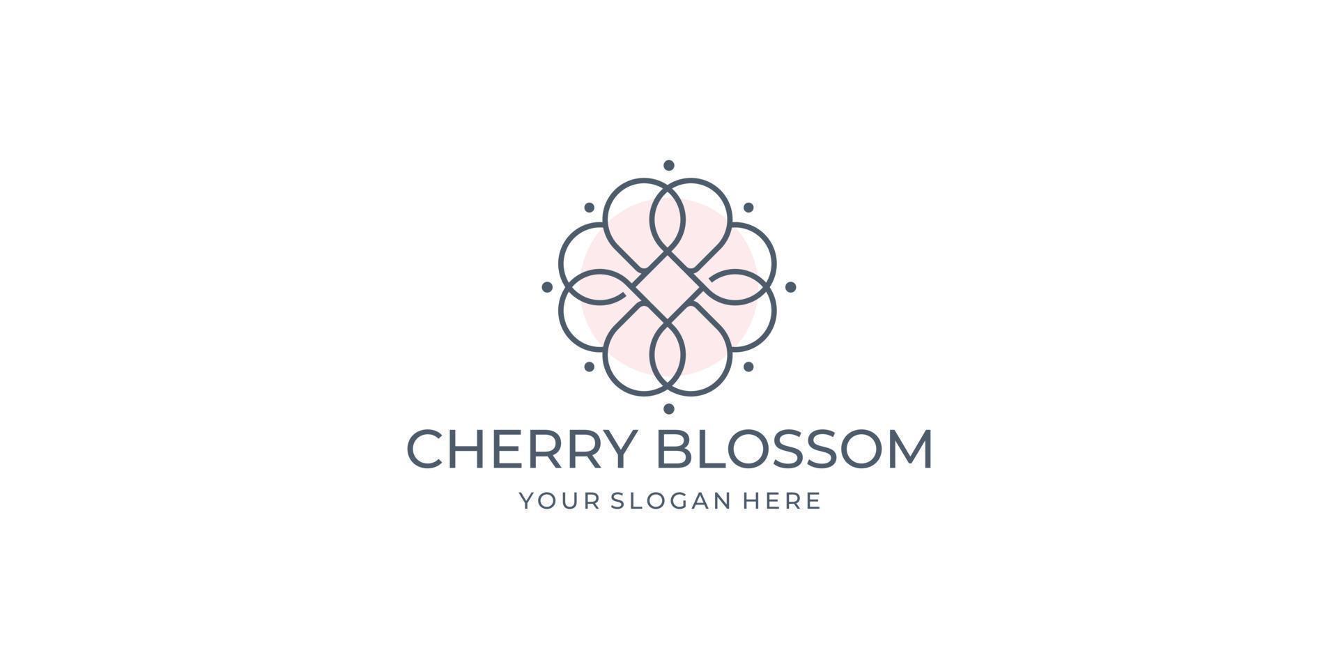 circular minimalist cherry blossom logo design. creative line art style floral monogram line shape. vector