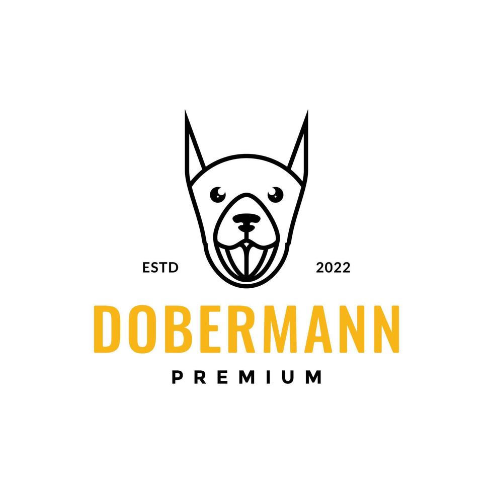 pet dog face dobermann smile cute line logo design icon illustration template vector