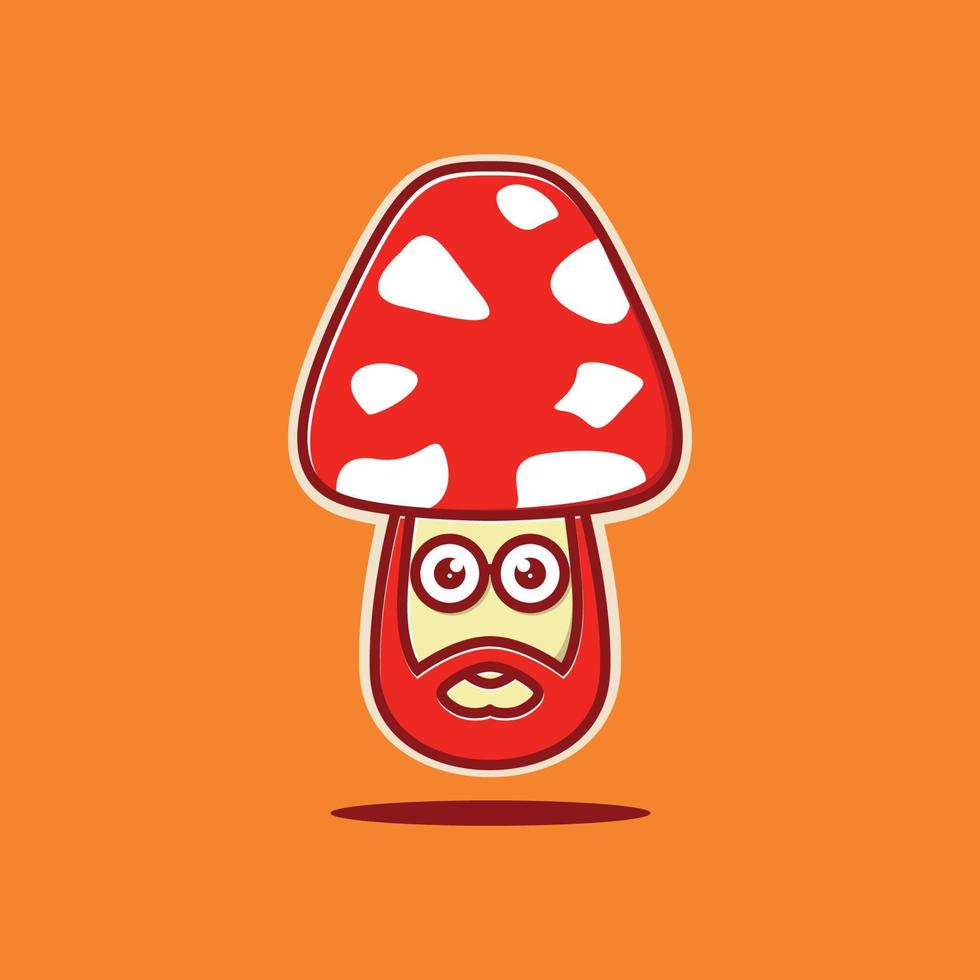 red mushroom food taste spice cooking cartoon bearded mascot logo design icon illustration template vector