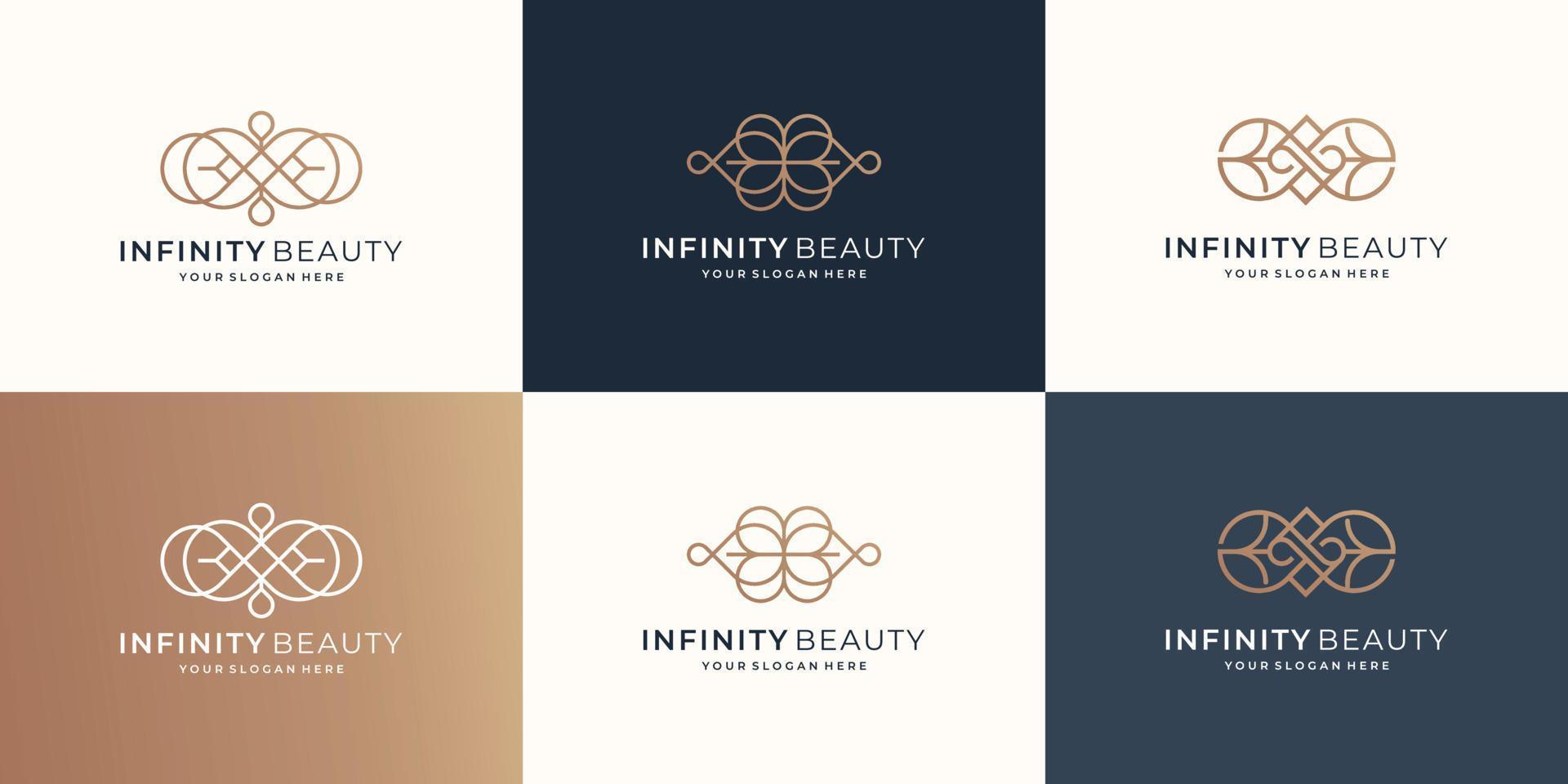 conjunto de diseño de logotipo minimalista de belleza infinita. logotipo para cosmética, cuidado de la piel, belleza, diseño femenino vector