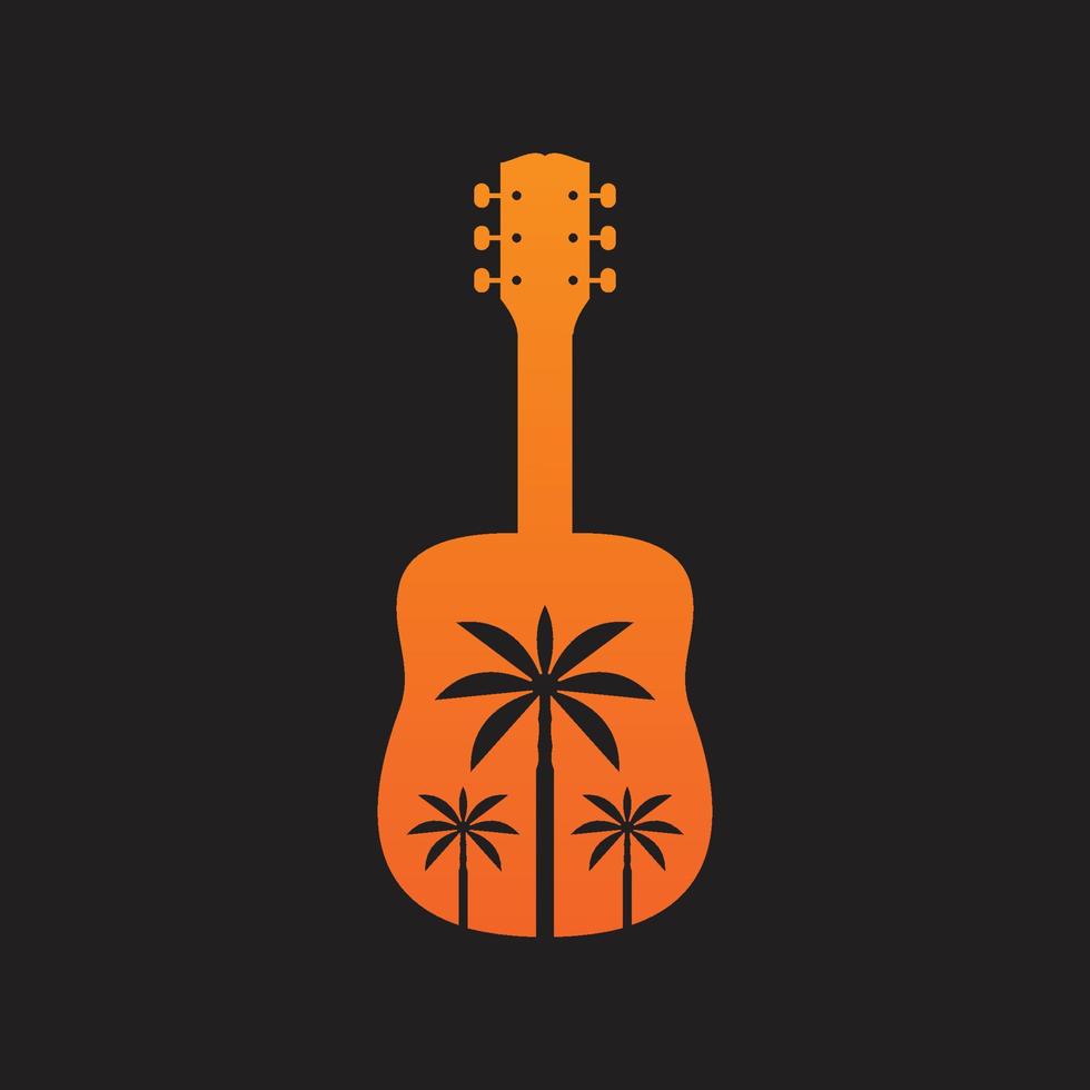 instrumento música naturaleza vacaciones al aire libre guitarra voz árbol de coco diseño de logotipo icono ilustración plantilla vector