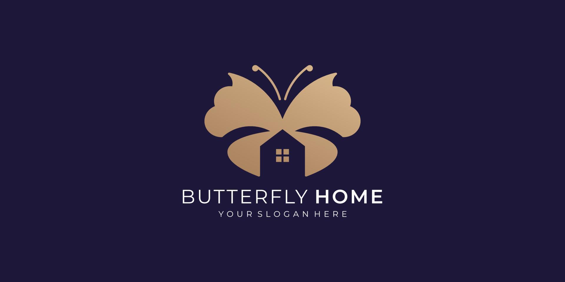 creative concept butterfly with home logotype in negative space design. vector