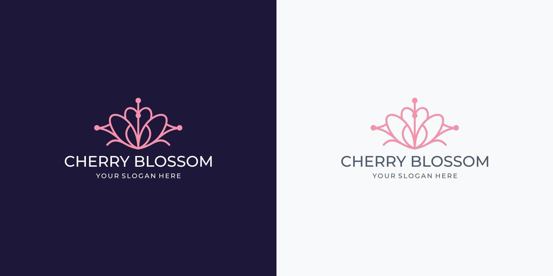 minimalist line cherry blossoms logo design template. line art style floral blossom inspiration vector
