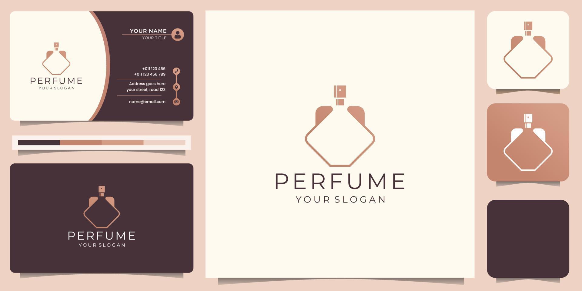 logotipo de perfume de botella simple mínimo con diseño de tarjeta de visita. vector