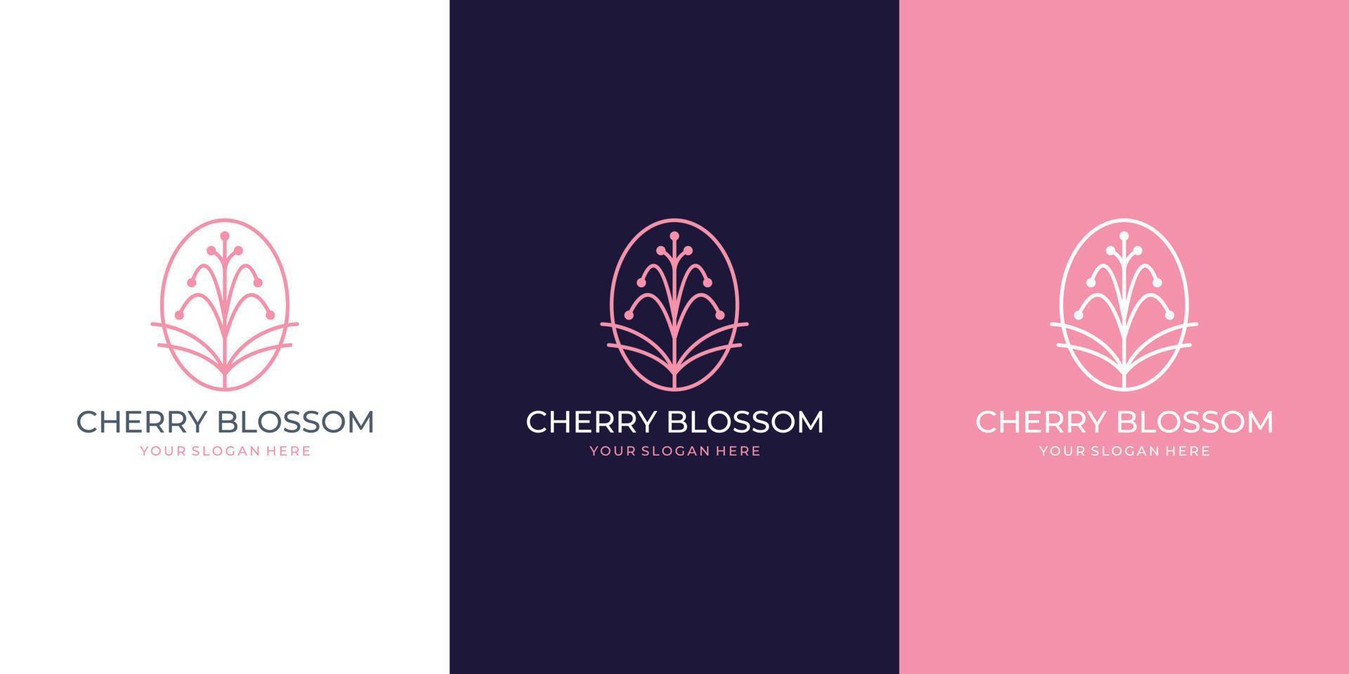 feminine line cherry blossom logo. creative of abstract floral line style. vector