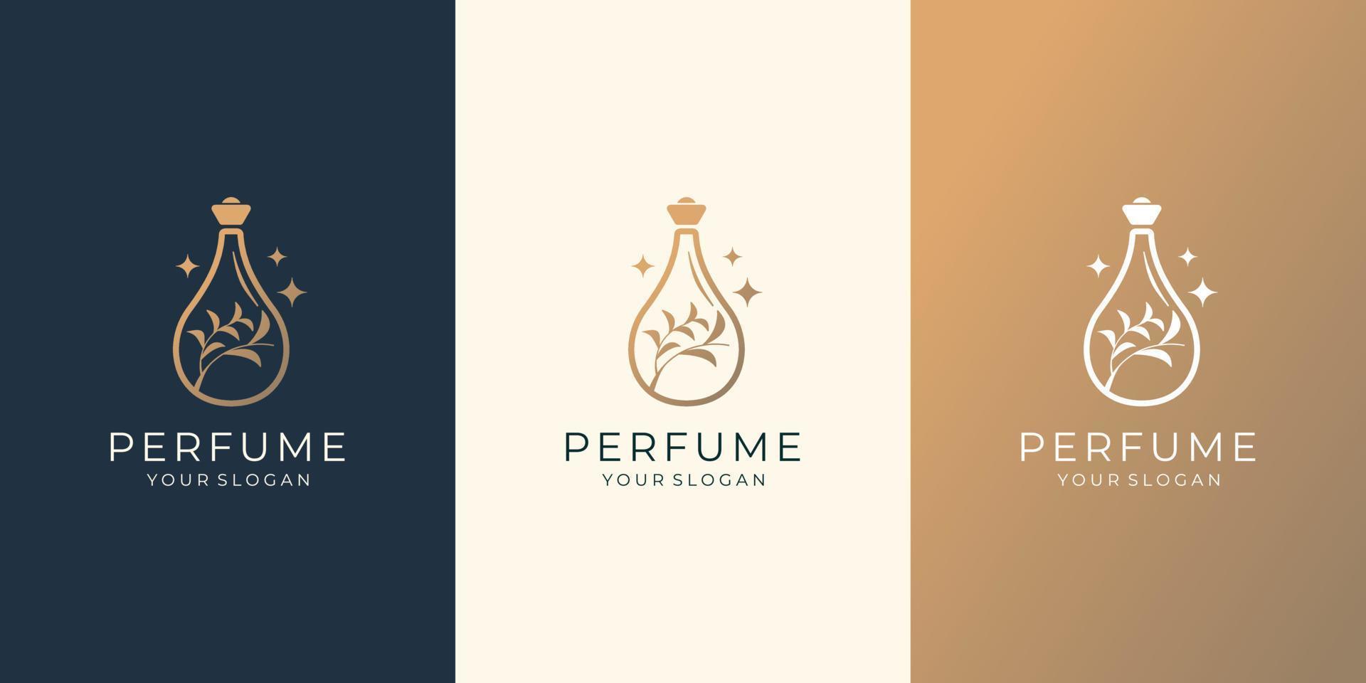 conjunto de plantilla de logotipo de perfume de botella elegante. logo para cosmética, belleza, salón, producto, cuidado de la piel. vector