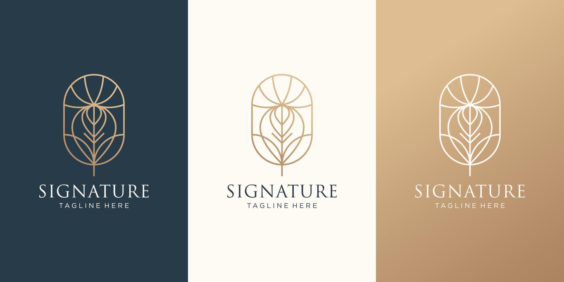 geometric signature quill feather peacock logo design template.feather ink linear art shape design. vector