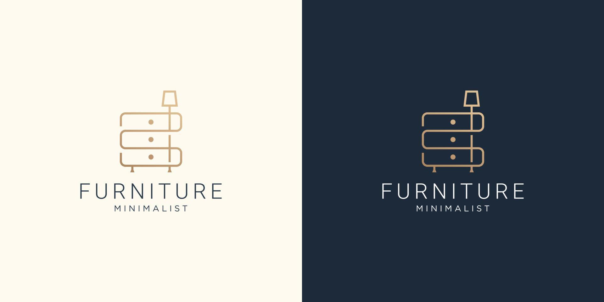 minimalism Interior logo, furniture gallery logo design house light bulb concept. vector