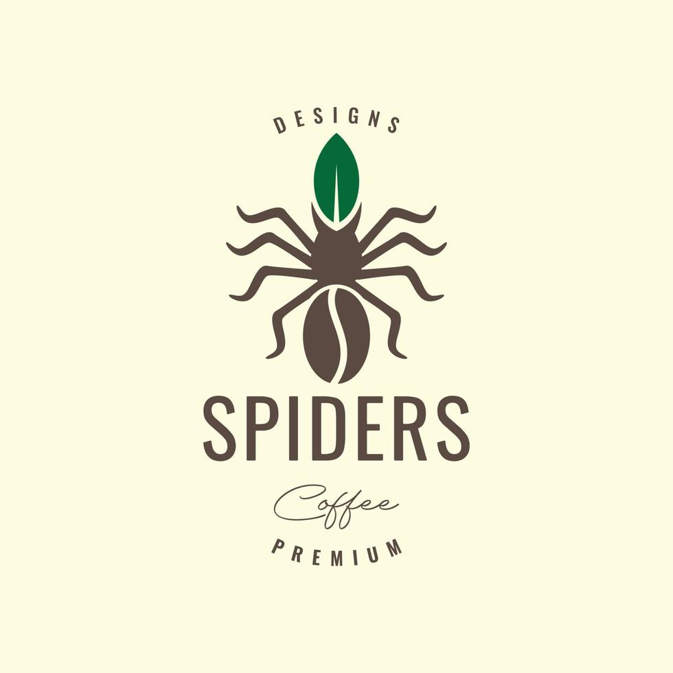 araña tarántula con hojas de café en grano naturaleza vintage hipster logotipo diseño vector icono ilustración plantilla