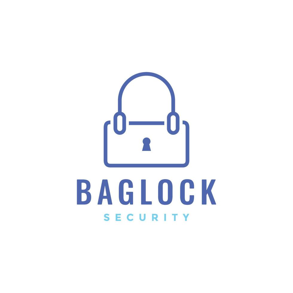 business bag with padlock secure guard line tech logo design vector icon illustration template