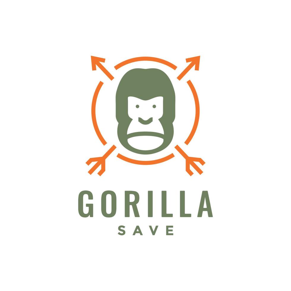 face gorilla with cross arrows save mascot cute minimal logo design vector icon illustration template