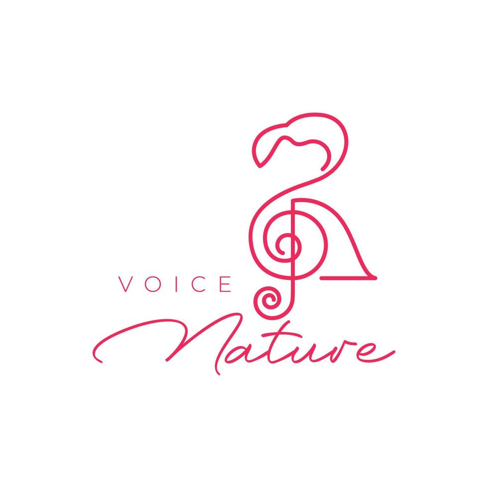 voice of nature bird flamingo sing line modern minimal logo design vector icon illustration template