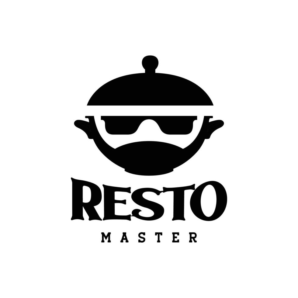 cooking pan bearded man master chef restaurant food vintage logo design vector icon illustration template