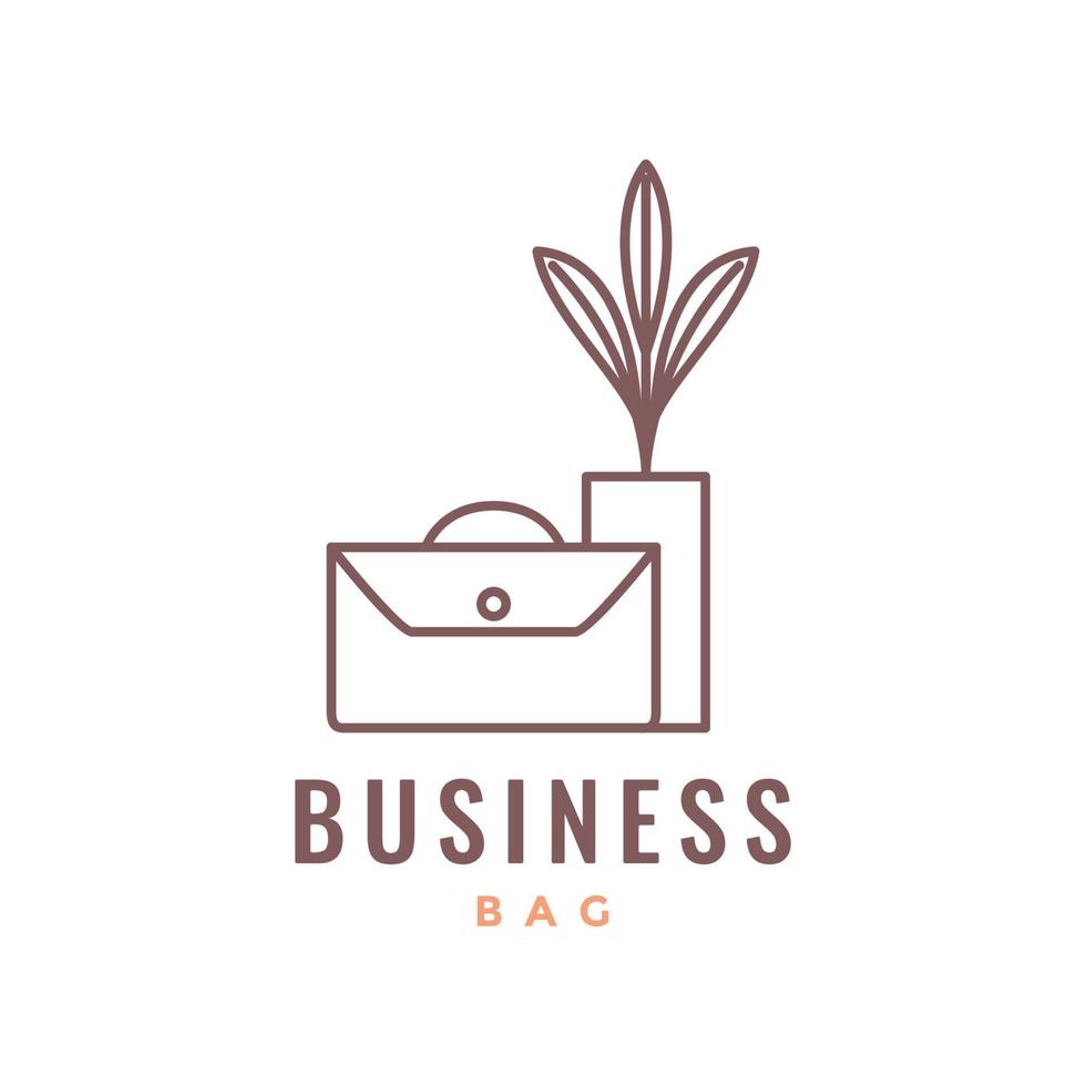 bolsa de negocios con jarrón maceta interior esquina decoración línea mínimo logotipo diseño vector icono ilustración plantilla