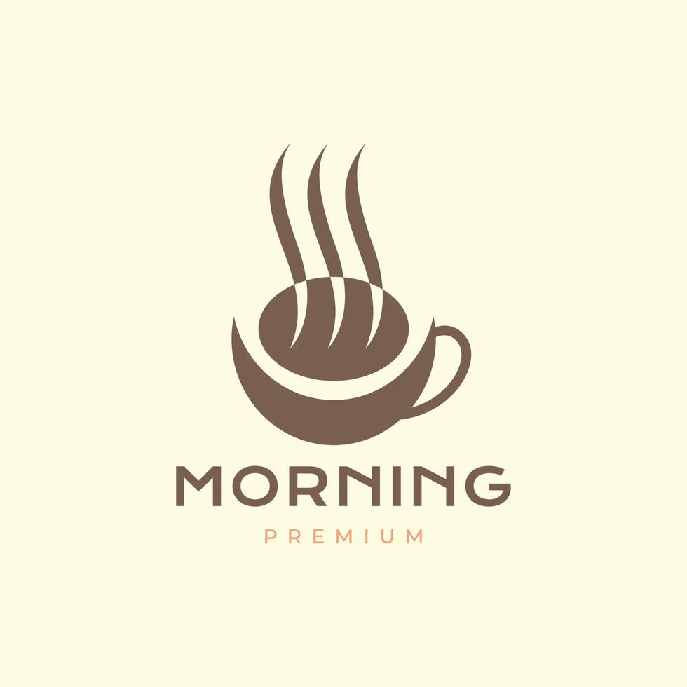 morning relax breakfast coffee cup hot with bread warm taste modern logo design vector icon illustration template