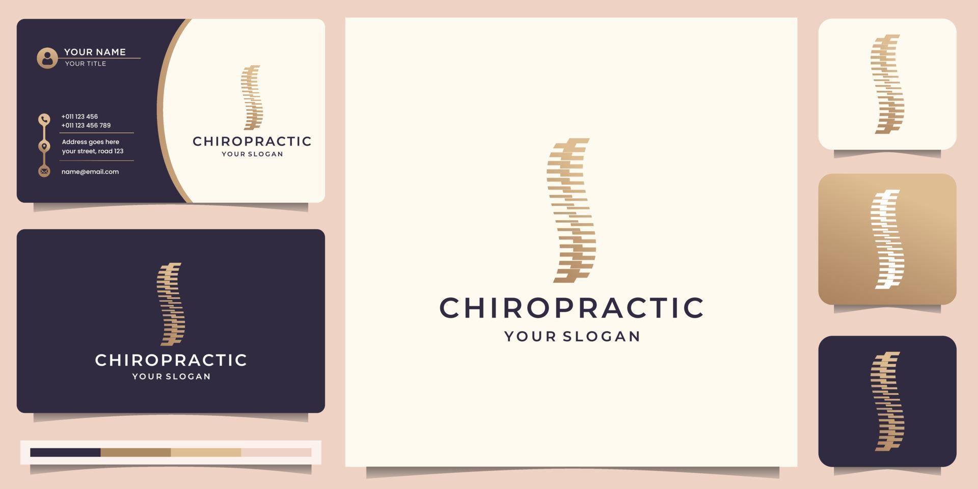 creative of chiropractic logo. blind vertical spine logo with linear style with business card design vector