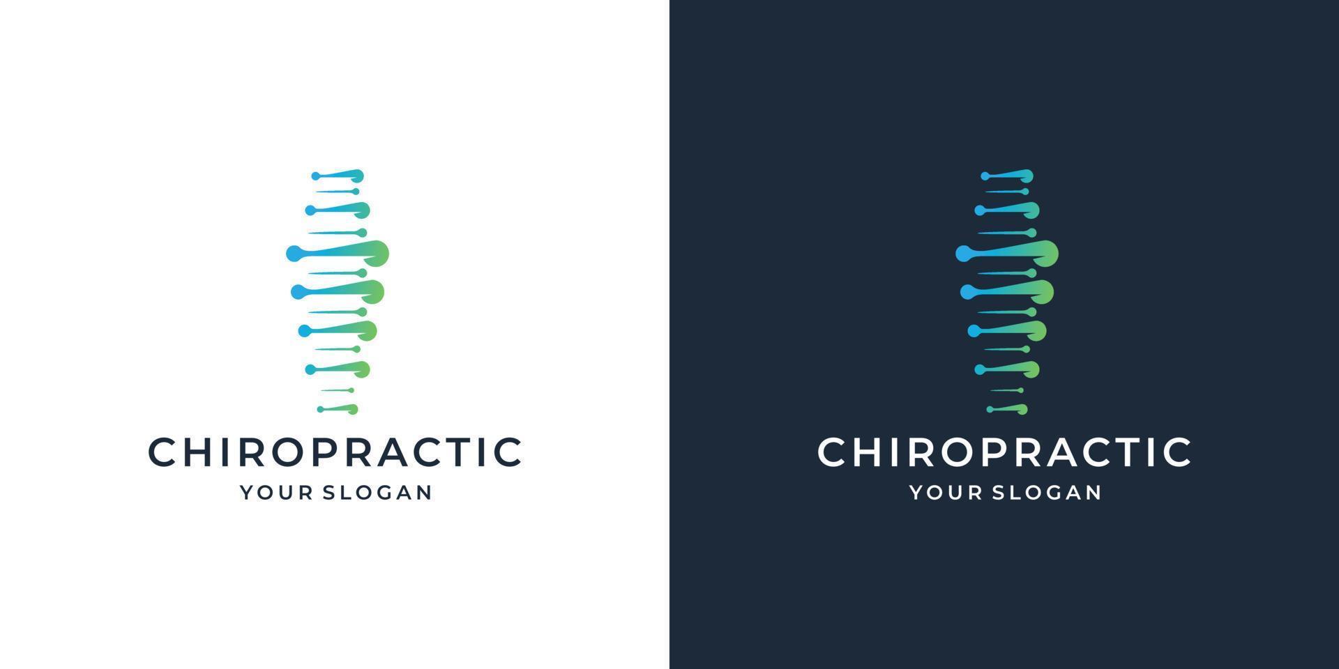 unique chiropractic logo design with luxury dot lines vertical shape concept on black background. vector