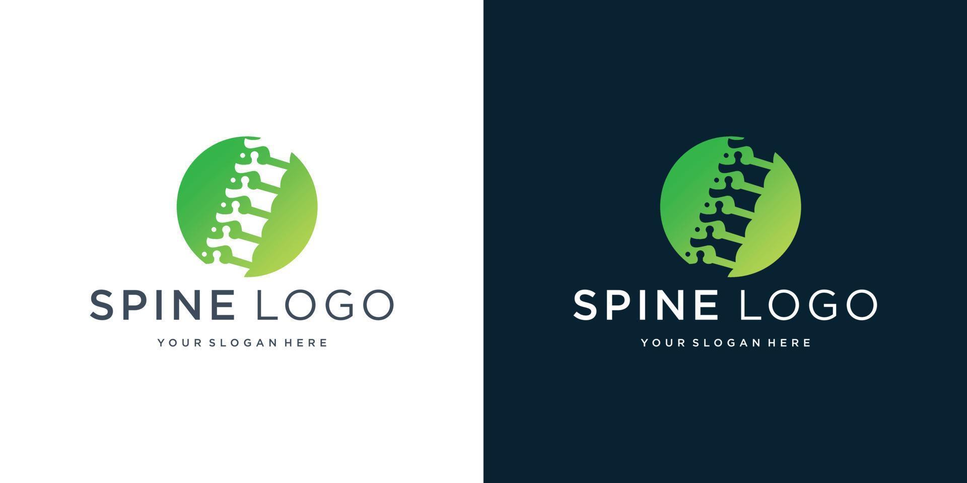 spine chiropractic logo, icon design template with modern gradient green color in circle shape. vector