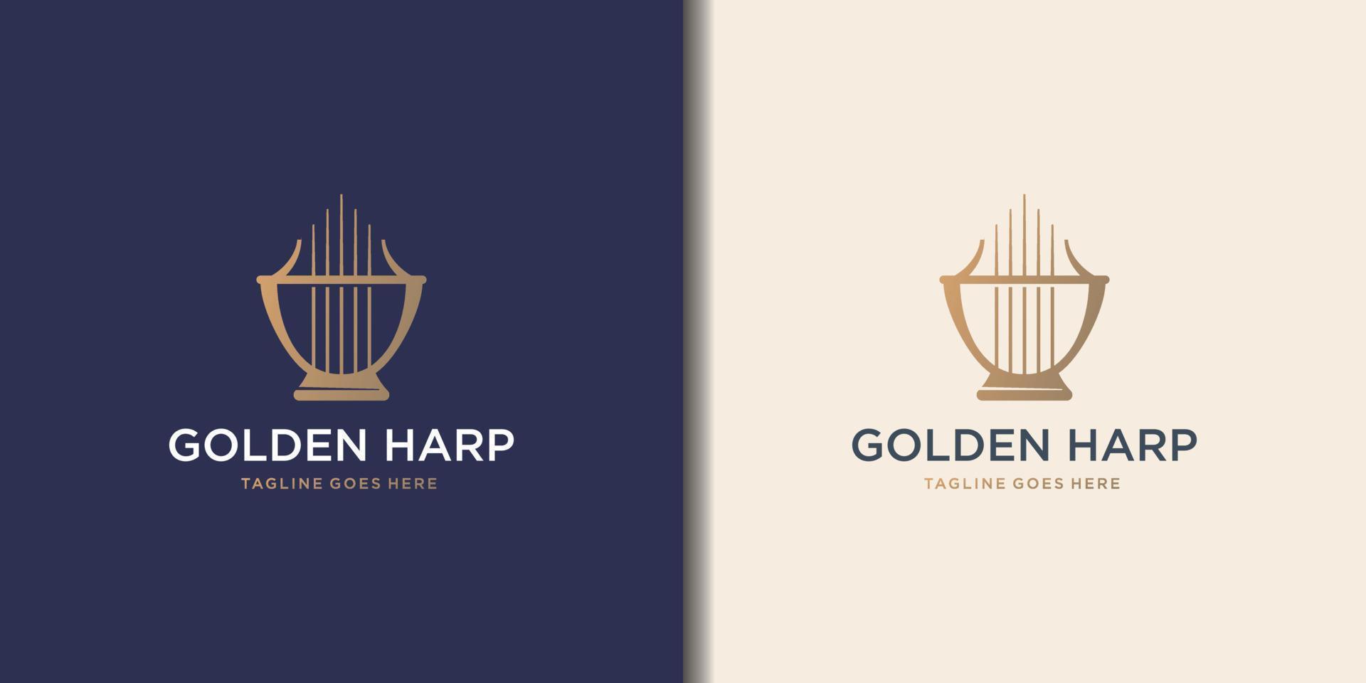 golden ancient lyre icon isolated on white and dark background. golden harp inspiration. vector