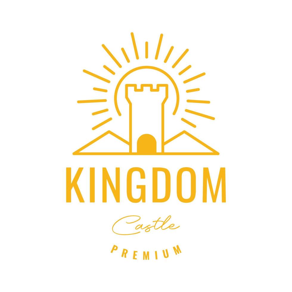 shinning kingdom castle legend ancient sun brush line hipster colored logo design vector icon illustration template