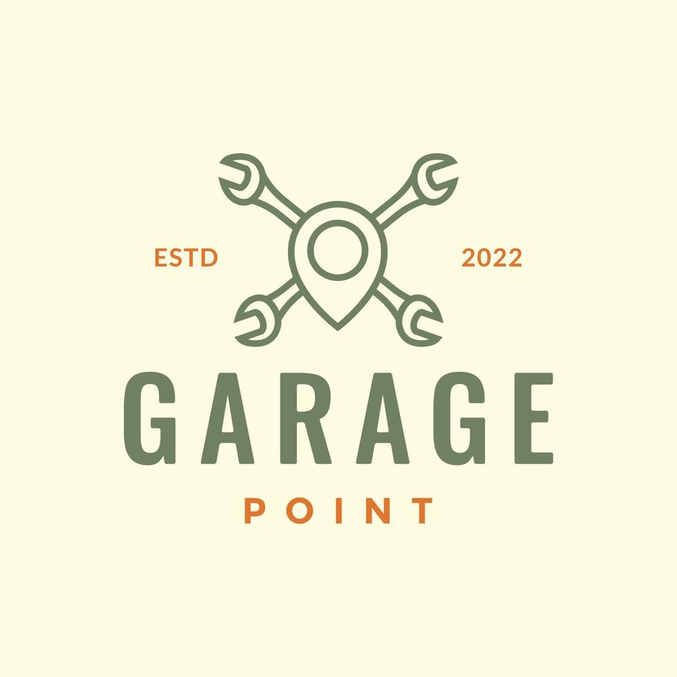 garage automotive point map location wrench tools hipster logo design vector icon illustration template