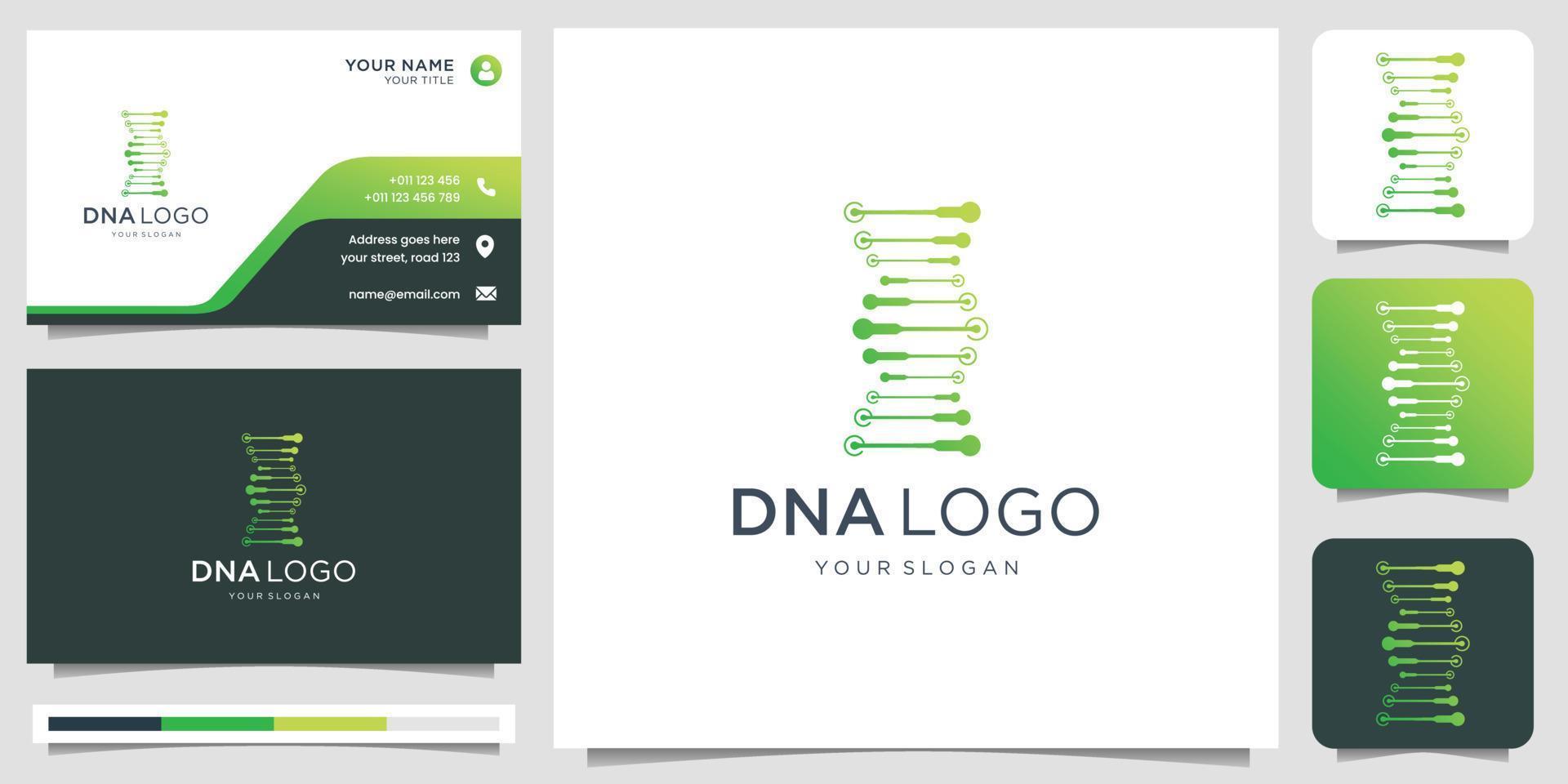 creativo de tecnología de puntos de plantilla de logotipo de adn abstracto con diseño de tarjeta de visita. vector