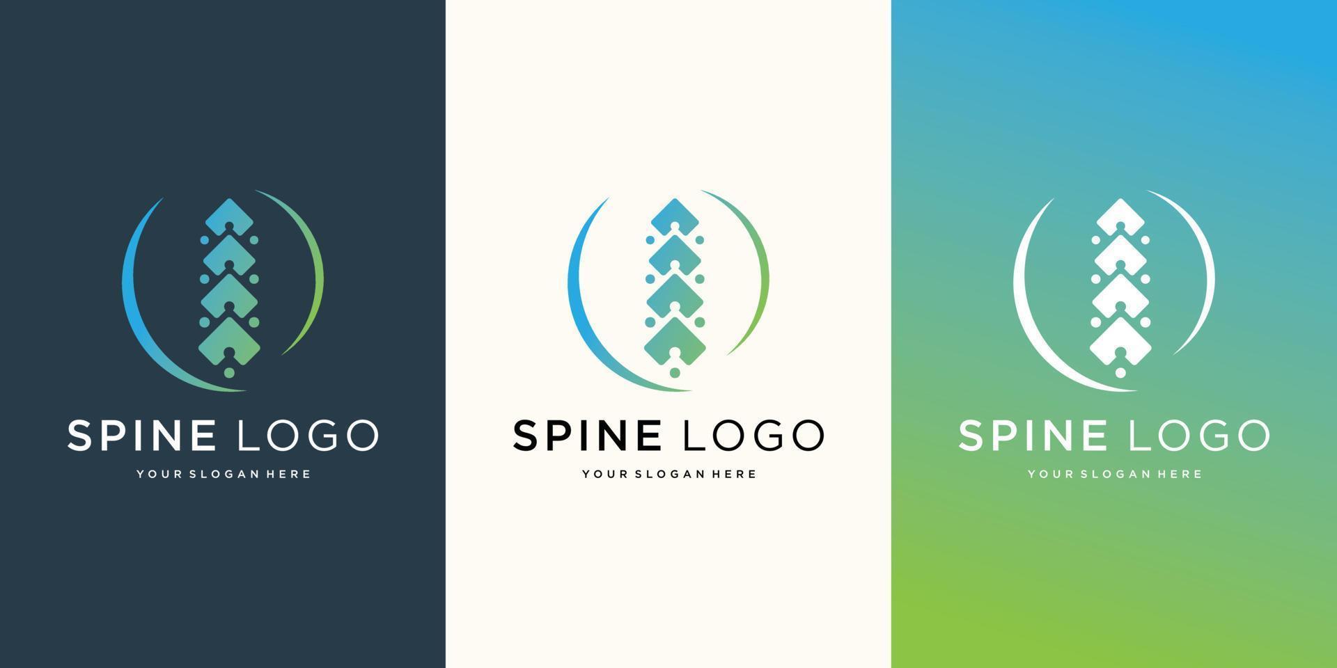 Limpie el diseño del conjunto del logotipo de la columna vertebral del símbolo. plantilla de logotipo de columna vertical con diseño de forma de marco circular vector