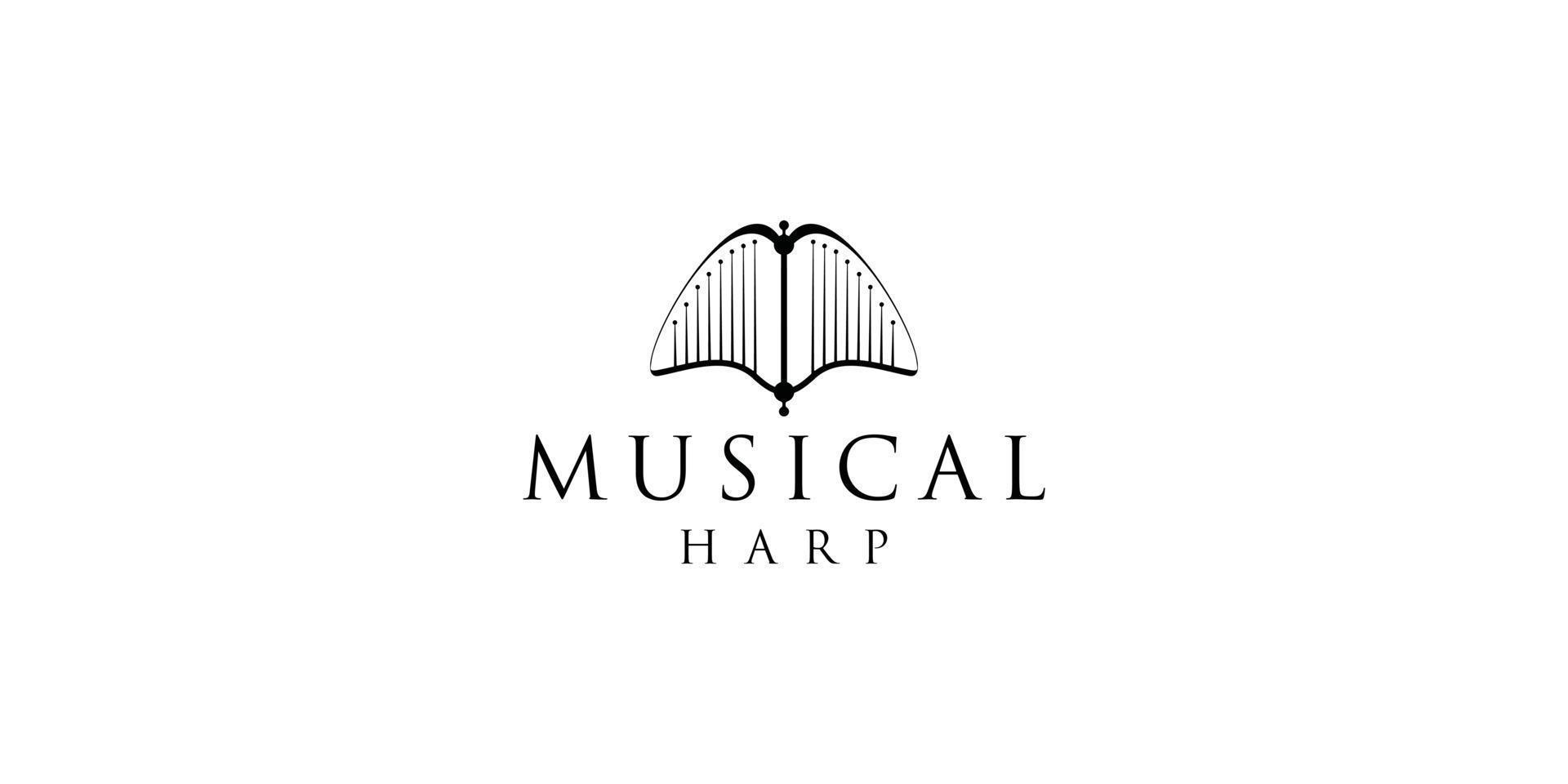 minimalist and Luxury Harp instrument Logo design inspiration. vector