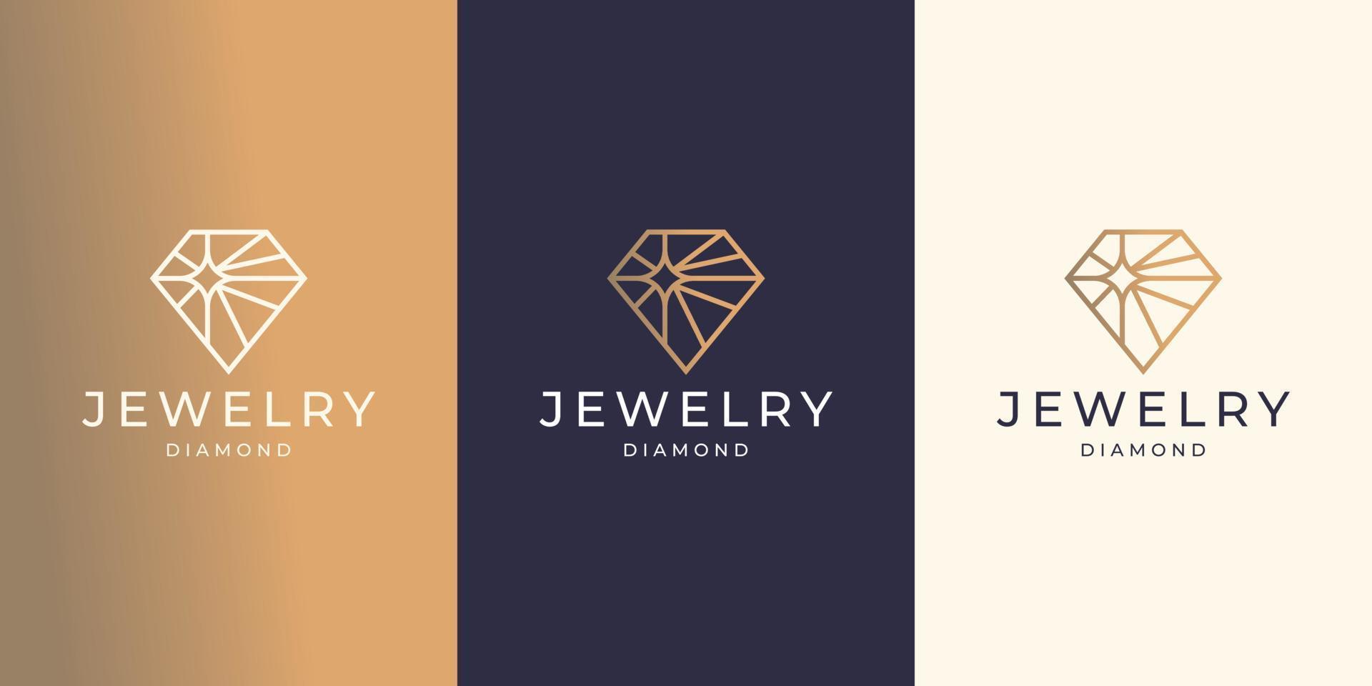 geometric line diamond gem logo design template. luxury linear style concept set design illustration vector