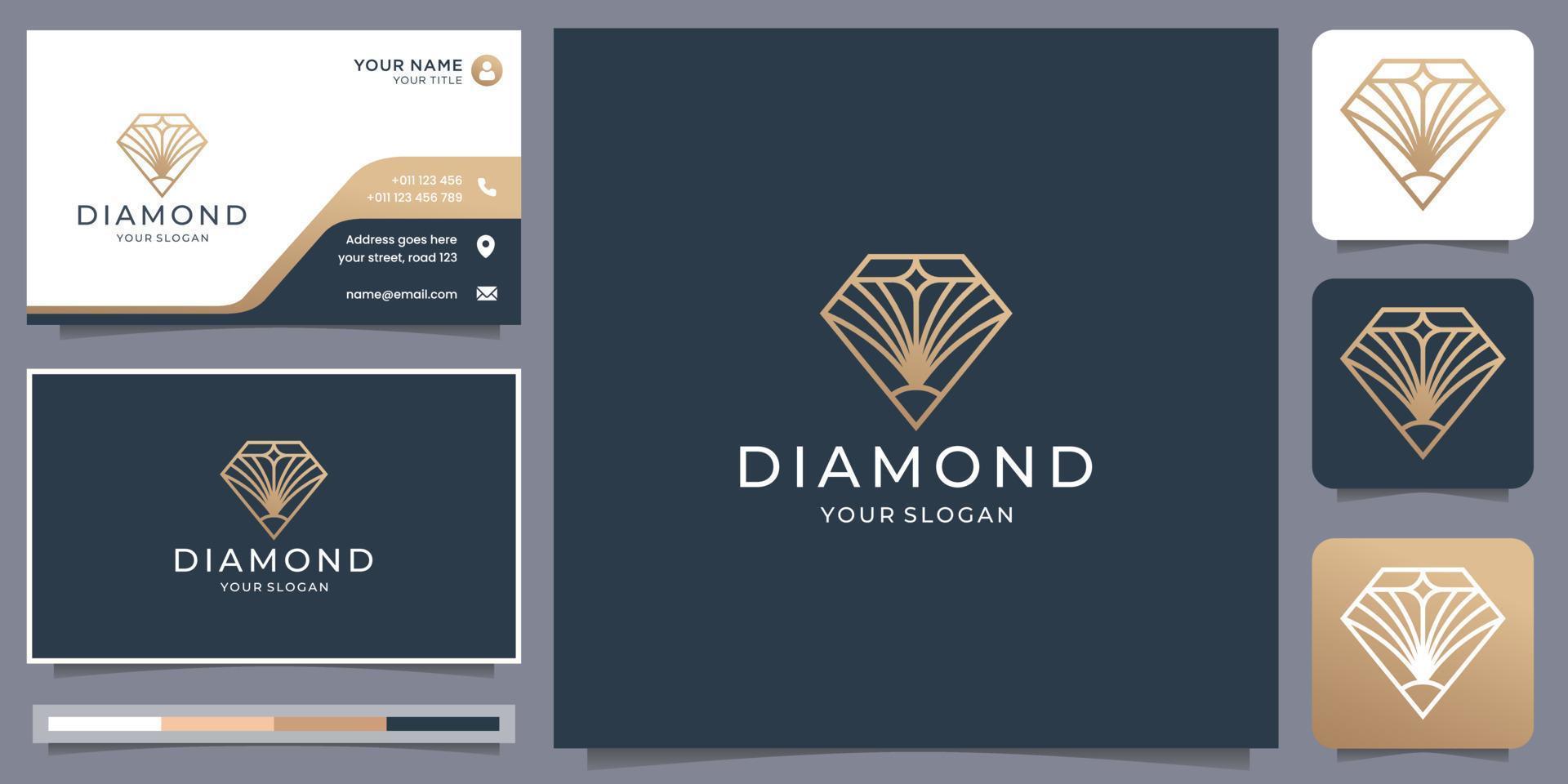 diamond line art geometry logo icon vector illustration with business card design.