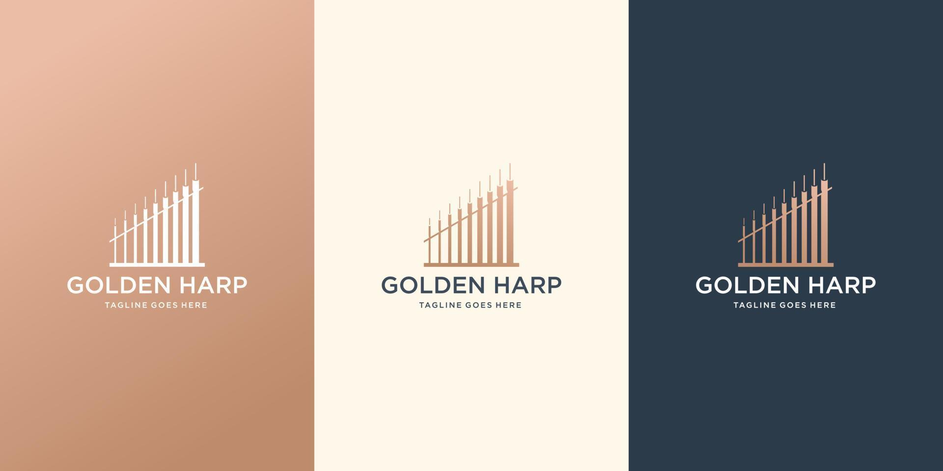musical harp instrument logo. classic harp musically logo vector illustration design