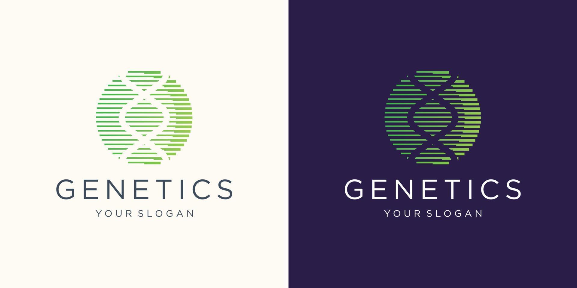 DNA logo design template in circle negative space linear shape .logo for science technology vector