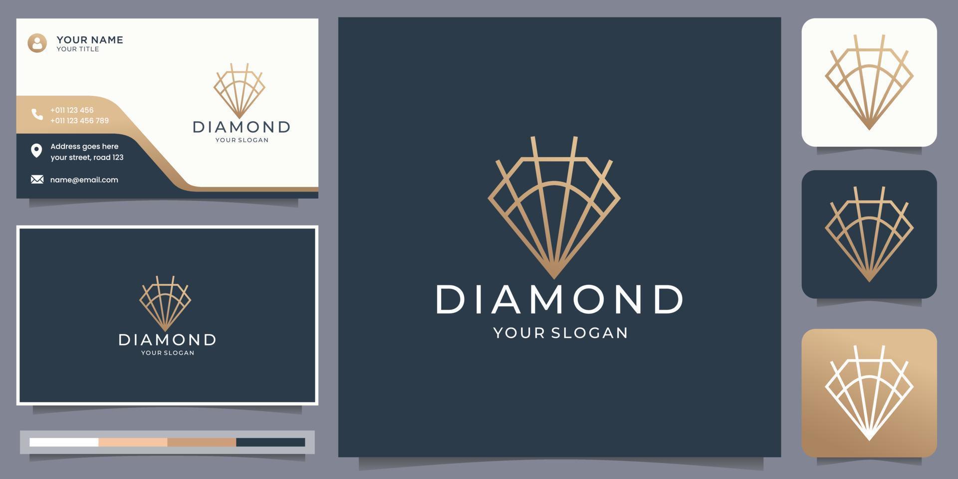 plantilla de logotipo de diamante de línea de lujo con diseño de tarjeta de visita. vector