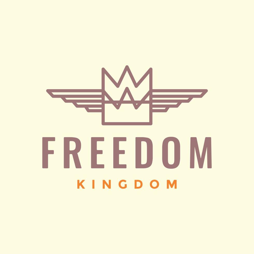 alas corona rey línea geométrica diseño de logotipo mínimo vector icono ilustración plantilla