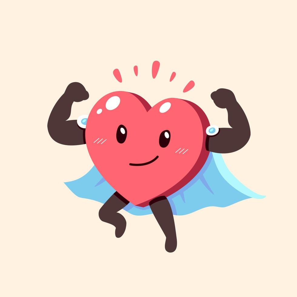 Cartoon healthy heart character with superhero cape vector