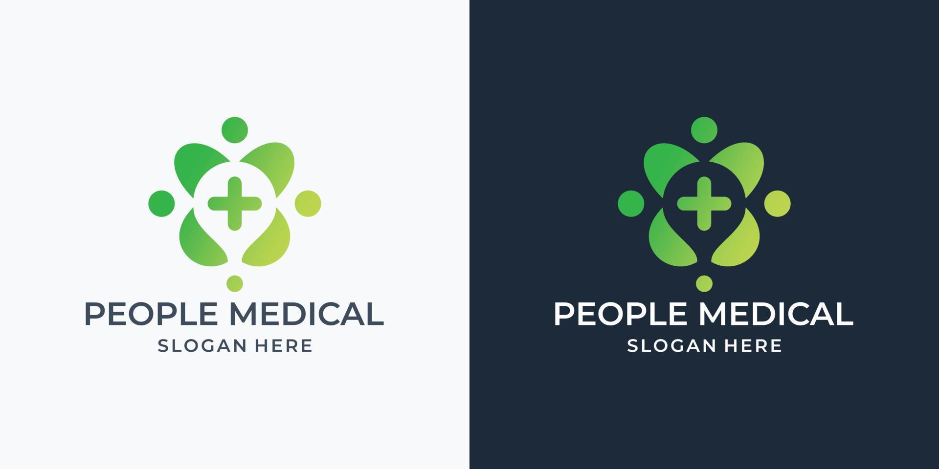 plantilla de diseño de logotipo de concepto de atención médica de personas creativas vector