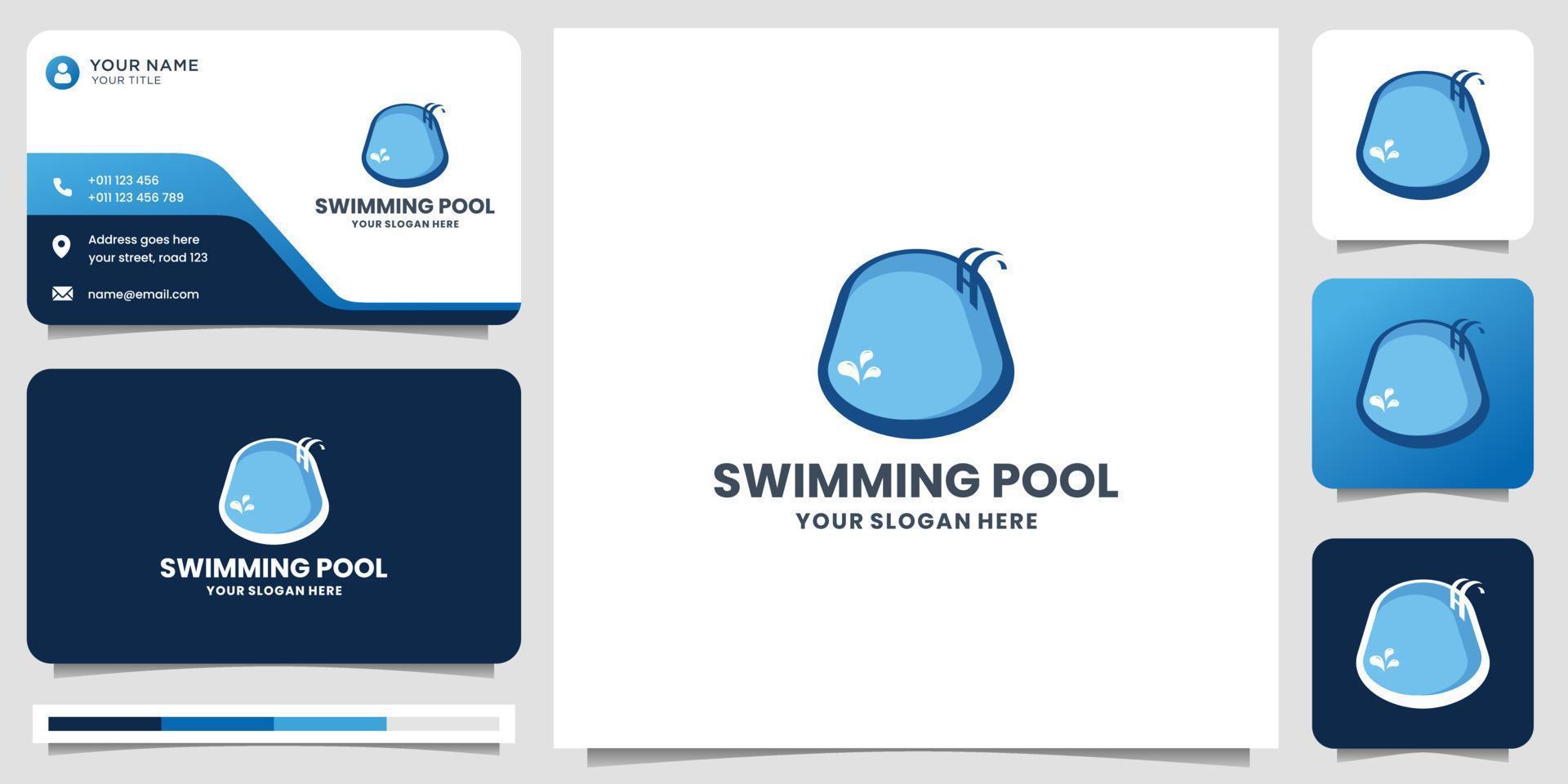 plantilla de diseño de logotipo de piscina con ilustración de tarjeta de visita. vector