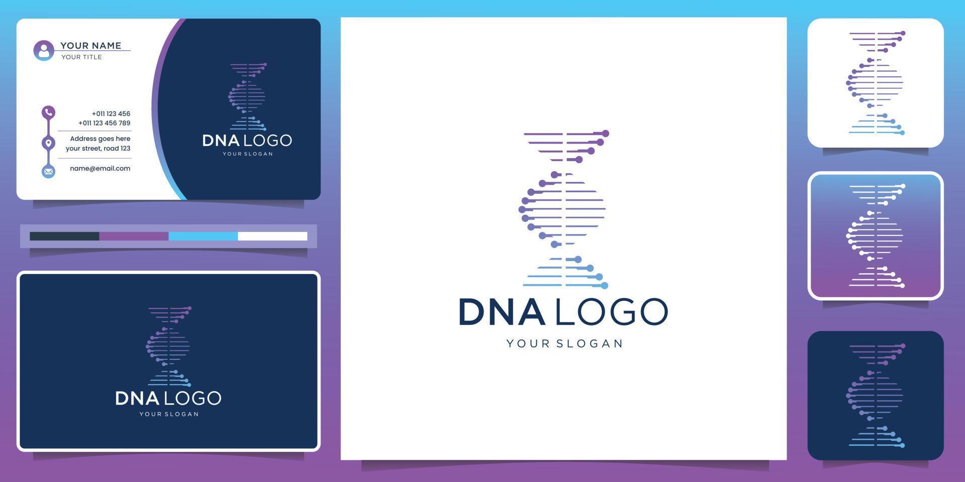 Vector DNA logo. genetic science symbols helix biotech design with business card template