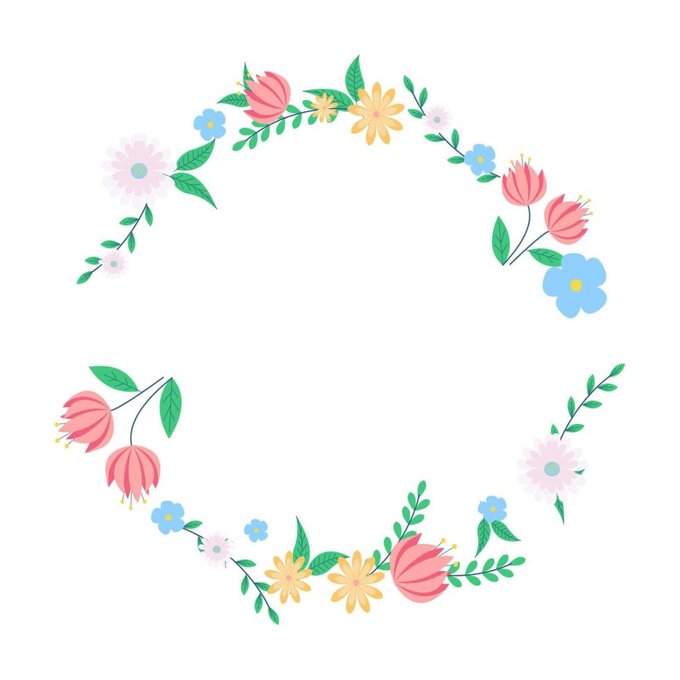 Circle Cute Flower Wreath Vector Illustration isolated