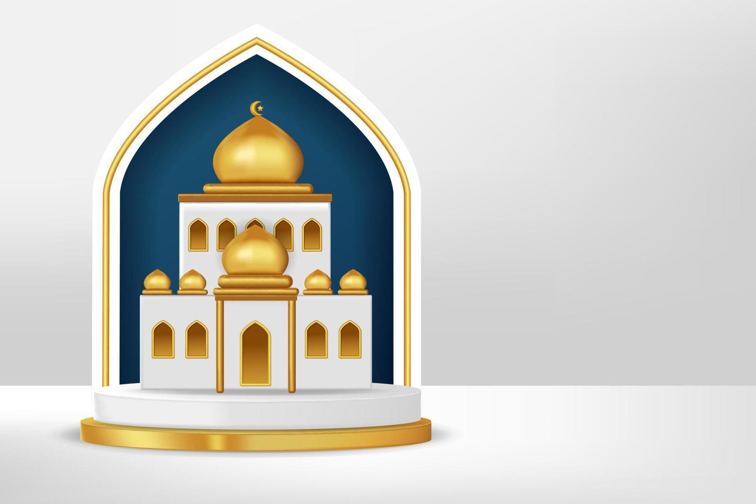 Realistic 3d Islamic celebration with islamic ornament and product podium. Vector 3D Illustration