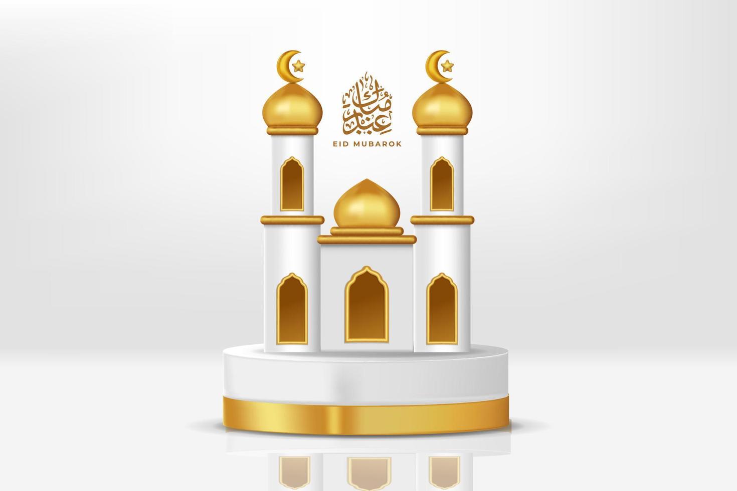 Realistic 3d Islamic celebration with islamic ornament and product podium. Vector 3D Illustration